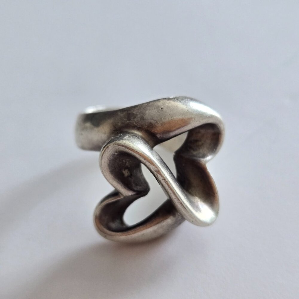 Vintage Chunky Double Heart 925 Mexico Ring .....Signed